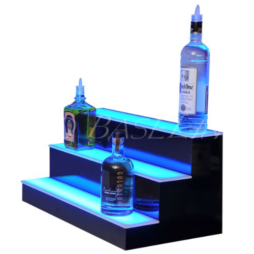 TUFFIOM 20 Inch 2 Step LED Liquor Bottle Display 2 Steps Corner LED Bar Display Stand DIY Mode Illuminated Color Changing Bottle Shelf with Remote Control for Home/Commercial Bar 