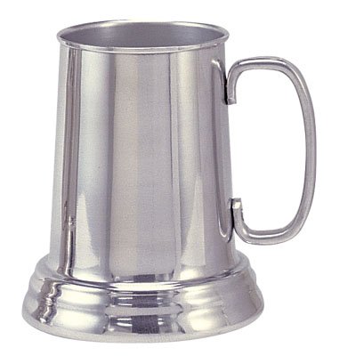 VINTAGE ALUMINUM TANKARD BEER MUG with Clear GLASS BOTTOM & RIVETED HANDLE