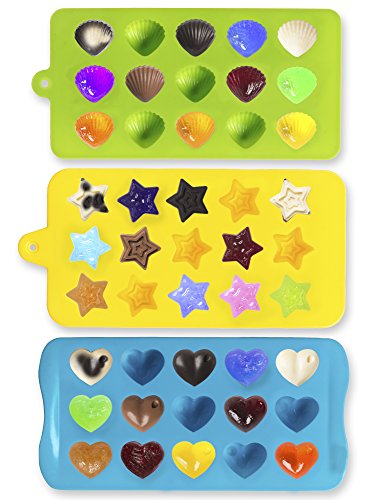 Chocolate Molds Gummy Molds Silicone Candy Mold and Silicone Ice Cube Tray Nonstick Including Hearts Stars Shells 