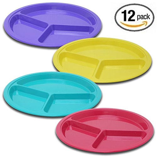 ChefLand 3 Compartment Reusable Hard Plastic Divided Plates Microwave