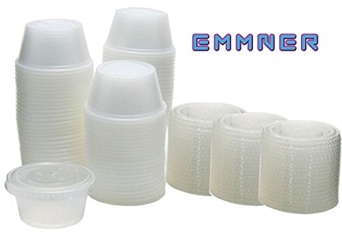 Party Supplies Souffle Kaptin 200 Pack 1.5 oz Mini Clear Jello Shot Plastic Tumbler Cups with Lids for Dips Restaurants