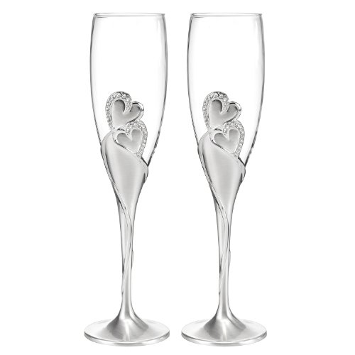 Hortense B Hewitt Diamond Dust Heart Champagne Toasting Flutes Wedding Accessories Set of 2 