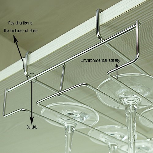 E-King Wine Glass Holder 2 Rows Stemware Rack Under Cabinet Hanger Storage Shelf No Drilling Fit for Bar Kitchen