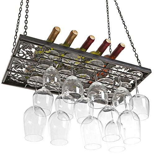 Vineyard Design Black Metal Ceiling Mounted Hanging Stemware Wine Glass Hanger Organizer Rack